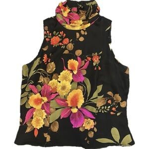 Barrie Pace Luxurious Silk Colorful Floral Sleeveless Top High Neck Size 8